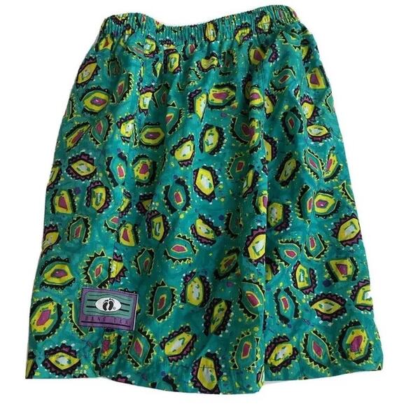 Vtg hang ten swim trunks Boys M 10 Nylon board shorts neon Green Geometric 90s - Picture 1 of 7